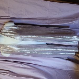 Lularoe XL Joy elegant collection shiny metallic silver and red flecks long vest